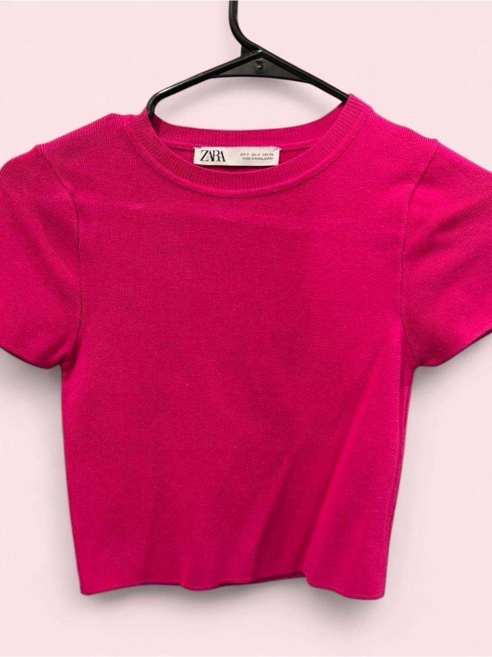 Zara Bright Pink Short Sleeve Knit Top